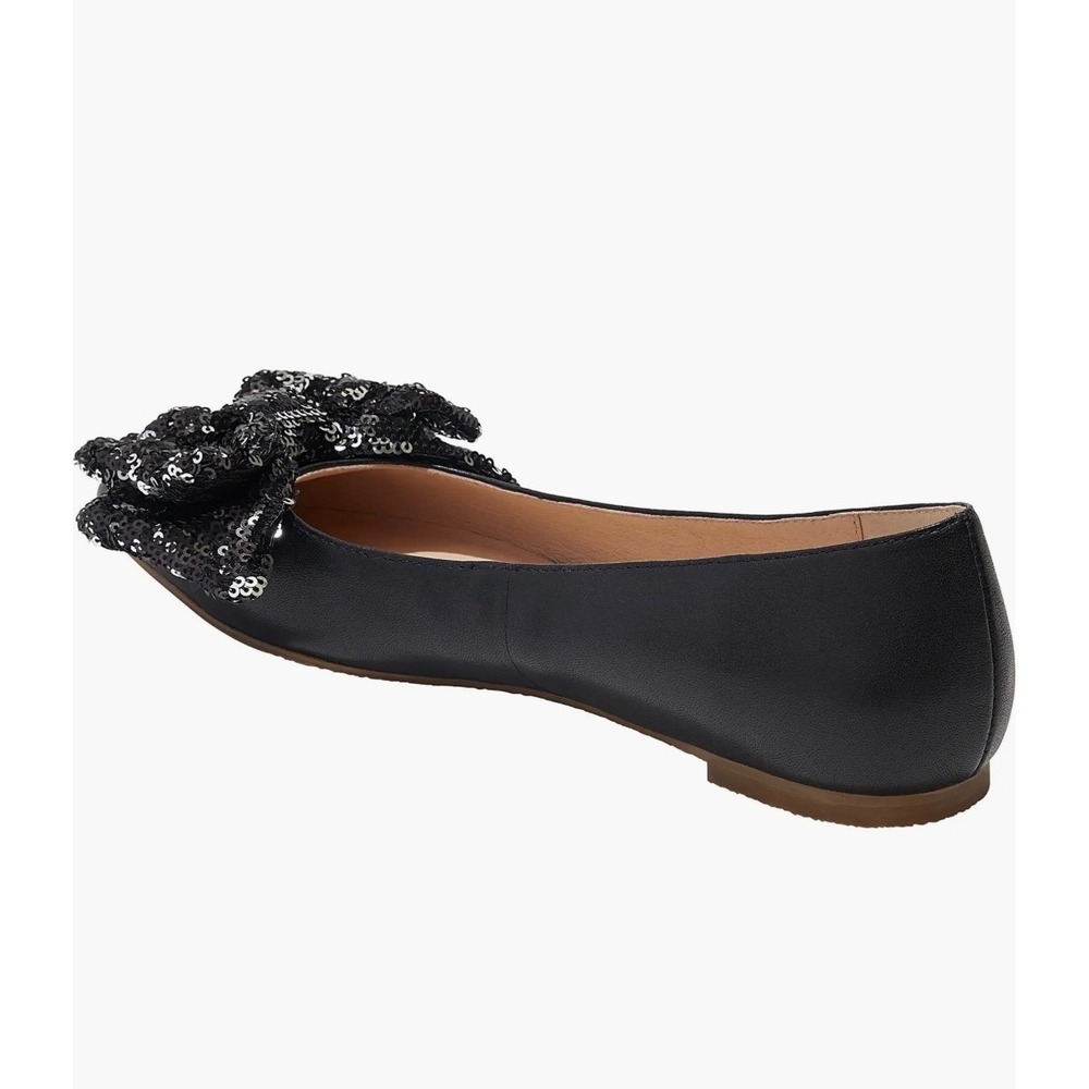 Jack Rogers Debra Black Leather Point Toe Sequin Bow Ballet Flats in Black 6.5 - Picture 13 of 13